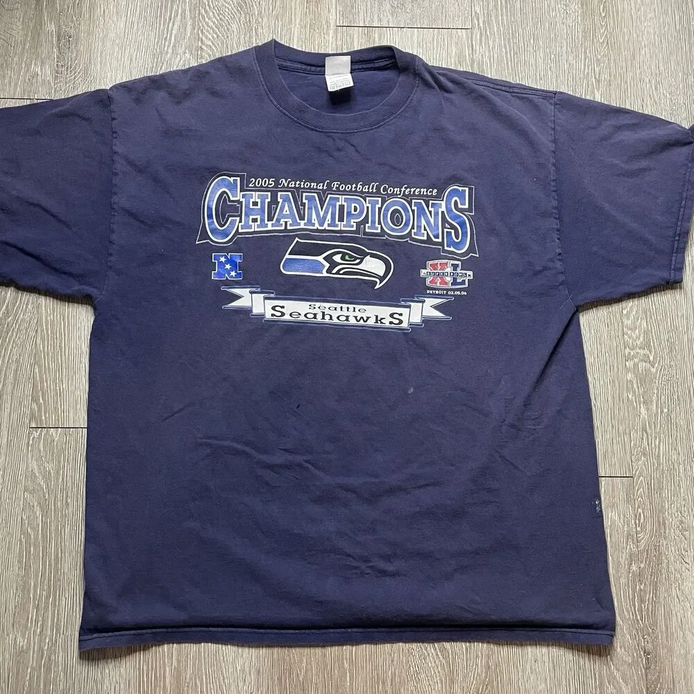 Vintage Seattle Seahawks Shirt Mens Large NFL NFC Champions Super Bowl XL